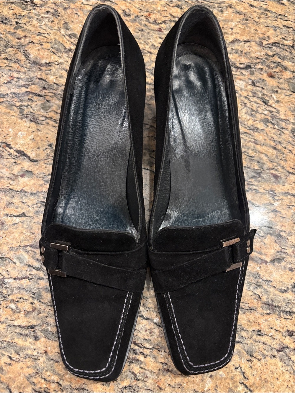 Stuart Weitzman Black Haircalf Kitten Heel Pumps Size 6W Made in Spain